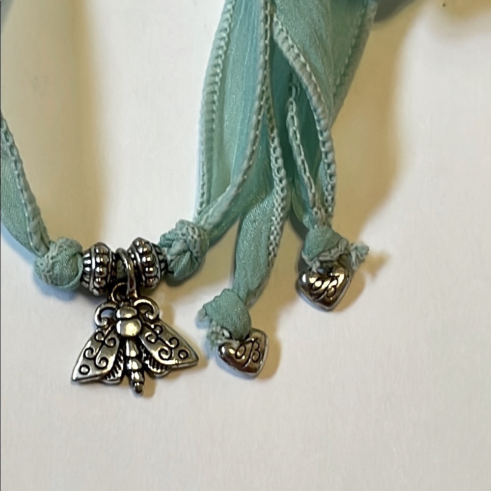 Brighton Silver Butterfly Charm Silk Ribbon Necklace